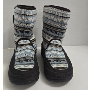 Skechers Tone-ups Cozy Knit Winter Boots Womens Size 7 Blue Fair Isle Heritage